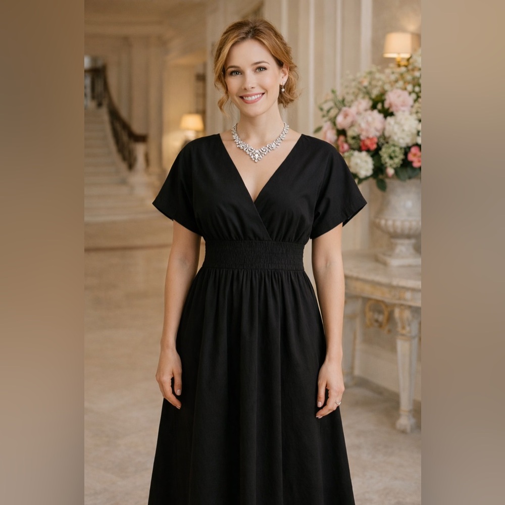 NEW Ava & Esme Dress Black Sz S Cotton V Neck Fit & Flare Whimsigoth Capsule